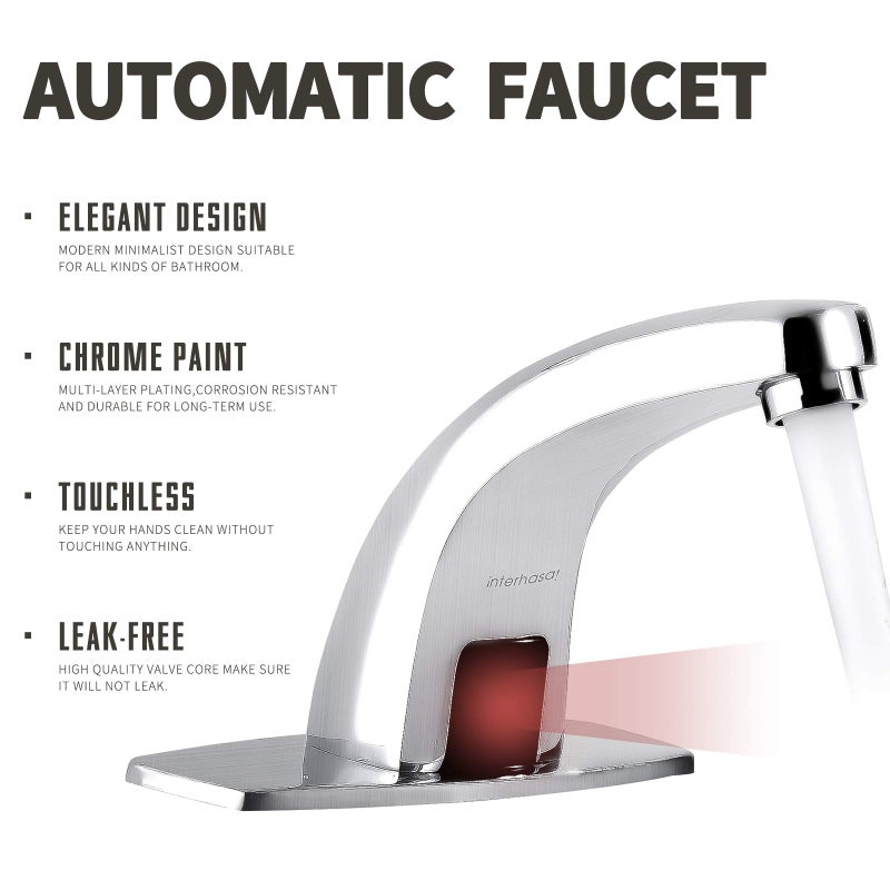 interhasa! Touchless Bathroom Faucet Chrome Automatic Bathroom Sink Faucet with Hole Cover Plate, Hands Free Bathroom Water Tap with Control Box (IT-202) - Image 4